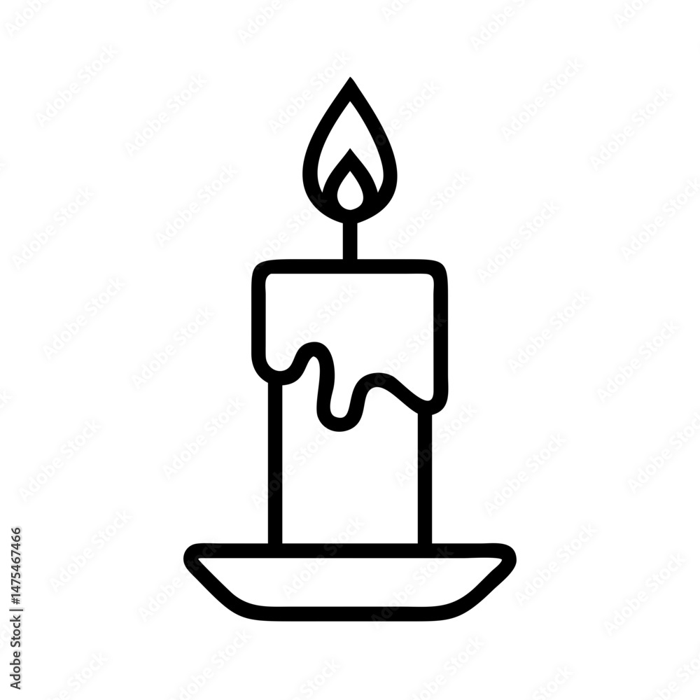 Simple line art candle with burning flame on a holder. Minimalist black icon for religious occasions, remembrance, peace symbol, home decor element on transparent background Simple line art candle with burning flame on a holder. Minimalist black icon for religious occasions, remembrance, peace symbol, home decor element on transparent background