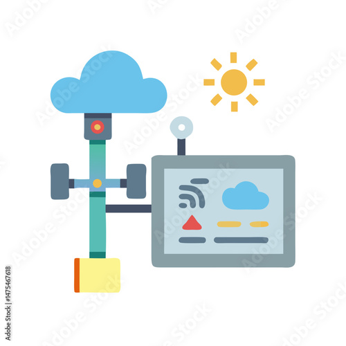Weather station monitoring sunny and cloudy conditions graphic icon