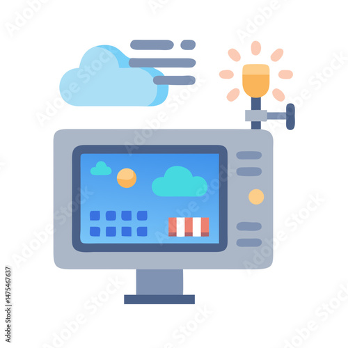 Weather forecast display screen showing sunny and cloudy weather