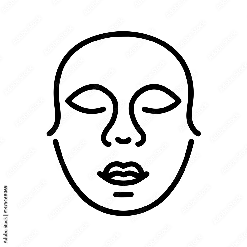 Minimalist face illustration with closed eyes and serene expression Minimalist face illustration with closed eyes and serene expression