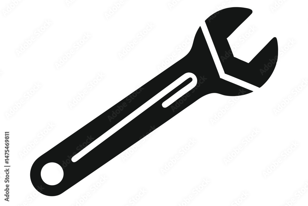 A simple black spanner tool with a white outline stands ready for mechanical jobs A simple black spanner tool with a white outline stands ready for mechanical jobs