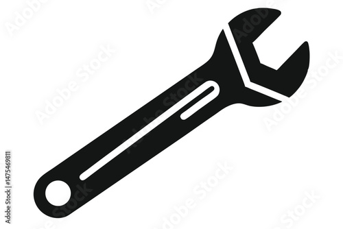 A simple black spanner tool with a white outline stands ready for mechanical jobs