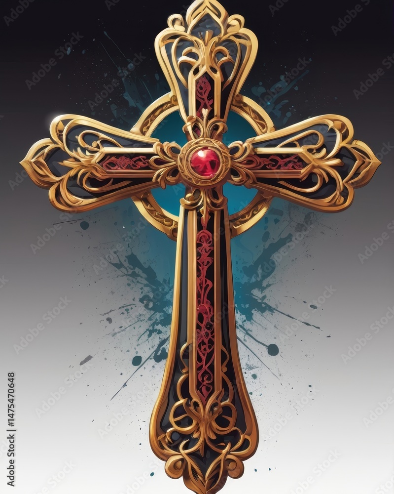 Obraz premium golden cross on red background