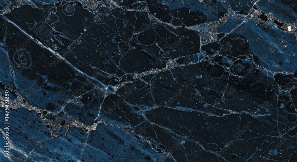 Obraz premium Black and blue marble stone background, fossil texture