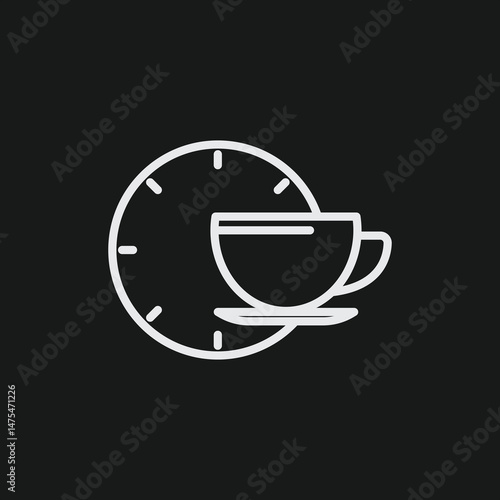 Minimal Modern Black and White Coffee Cup Clock Vector Illustration
