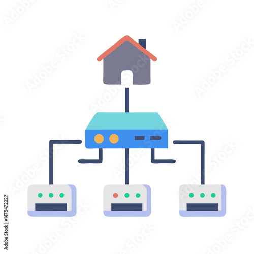 Home Network Setup Icon, Router and Connected Devices