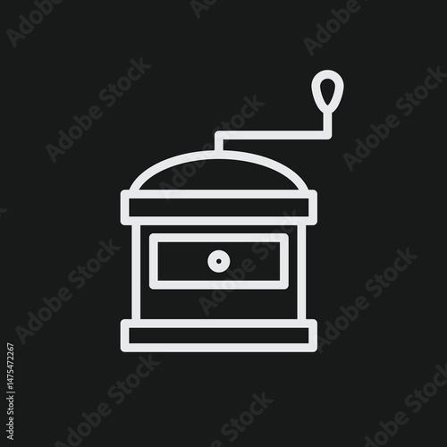 Minimalist White Silhouette Coffee Grinder on Black Background