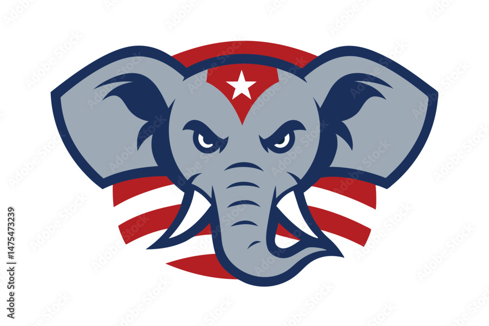 Obraz premium Angry Elephant Head Mascot in USA Colors 