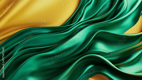 Graceful green satin flows across gold with teal lines for a harmonious, luxe visual blend.