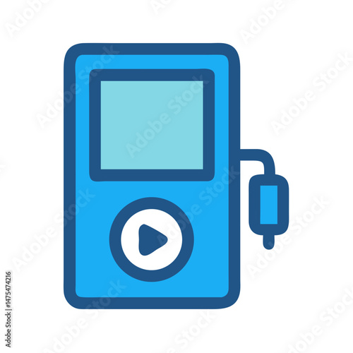 Blue Retro MP3 Player Icon with Cord Plugged
