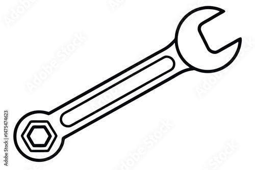 Simple black outline reveals a combination wrench showcasing an open end and box end