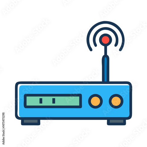 Blue Wireless Router Icon with Antenna and Buttons