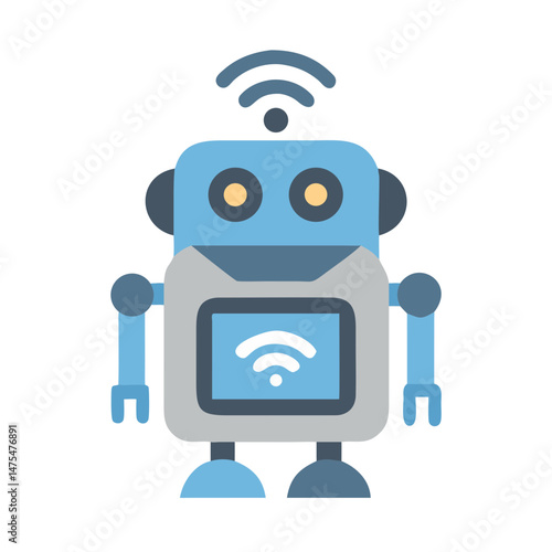 Cute Blue Robot with Wifi Connection, Modern Design