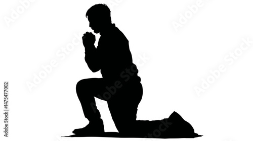 Person kneeling in prayer silhouette vector isolated on white background  -  