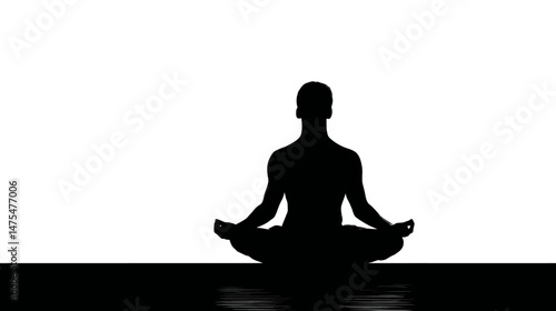 Person meditating in lotus position silhouette vector isolated on white background  -  