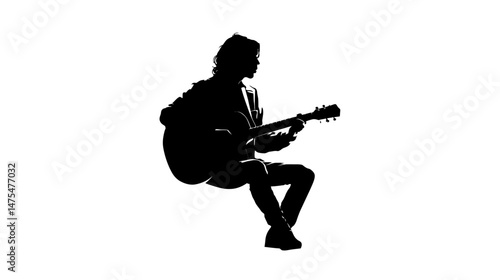 Person playing guitar silhouette vector isolated on white background  -  