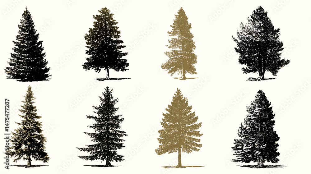 Fototapeta premium Pine tree set illustration simple silhouette vector isolated on white background - 