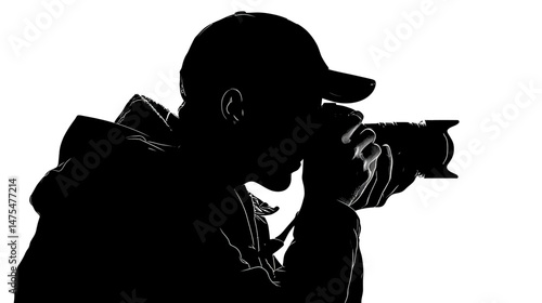 Photographer taking picture silhouette vector isolated on white background  -  