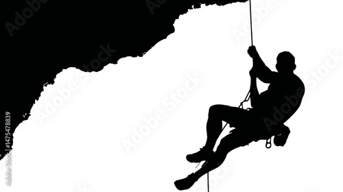 Rock climber hanging silhouette vector isolated on white background  -  