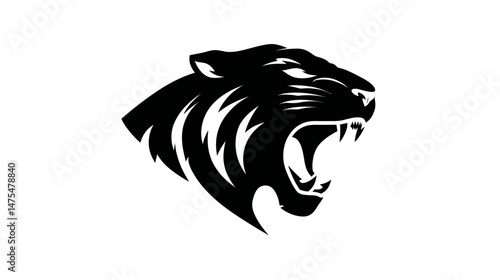 Roaring tiger head mascot simple black silhouette vector isolated on white background  -  