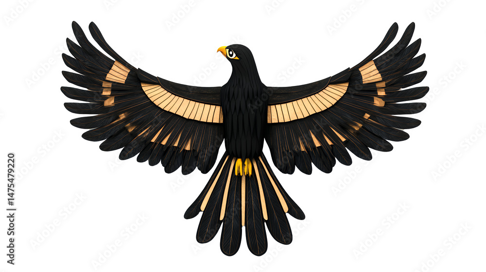 Naklejka premium Pixel Art Black and Gold Eagle with Spread Wings on Transparent