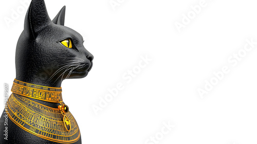 Regal Black Cat with Intricate Gold Collar on Black Background