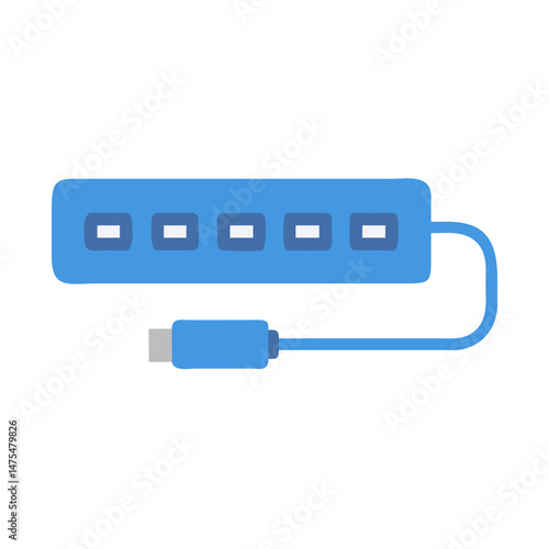 Blue USB Hub Cartoon for Connecting Devices and Computers