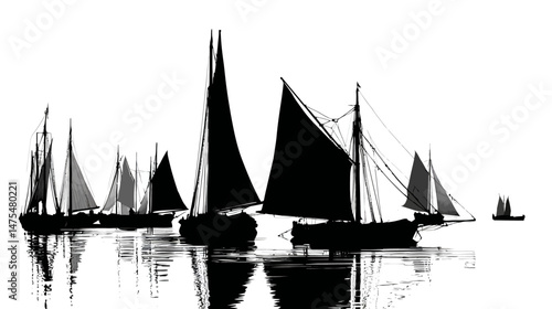 Sailing boats simple black silhouette vector isolated on white background  -  