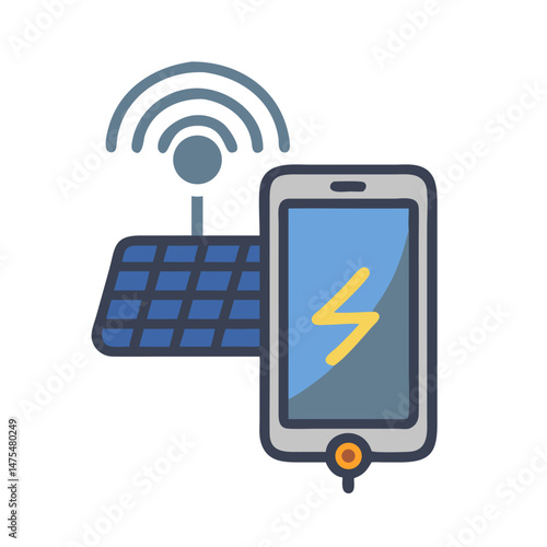 Solar panel, mobile phone, and wireless technology icon