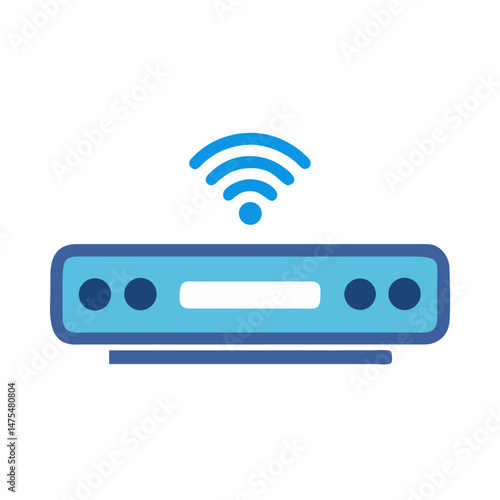 Blue Wifi Router Icon on Black Background Illustration