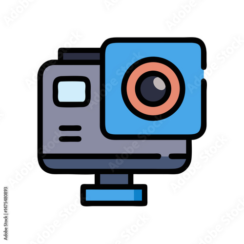 Action camera graphic, illustration on black background.