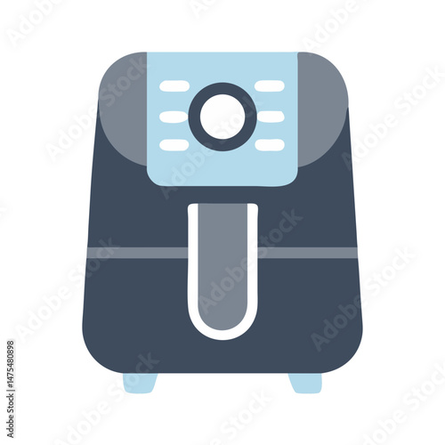 Modern Dark Air Fryer Illustration on Black Background