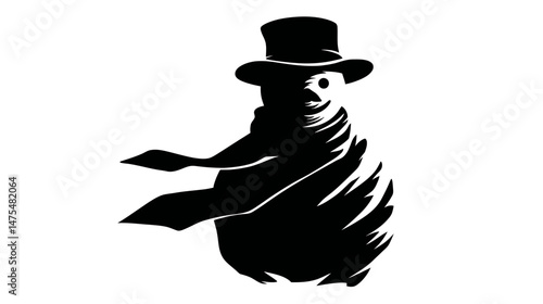 Snowman with hat and scarf silhouette vector isolated on white background  -  