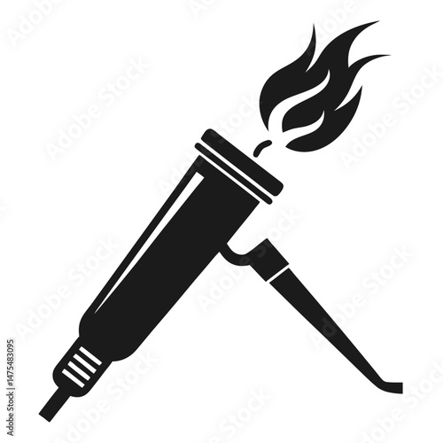 A black caulk gun with flame bursts from its nozzle creates a stark contrast