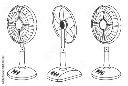 99 electric fans, black and white, silhouette, pedestal fans, cooling appliances, minimalist design, household electronics, rotating blades, air circulation, simple shapes, industrial design, vector g