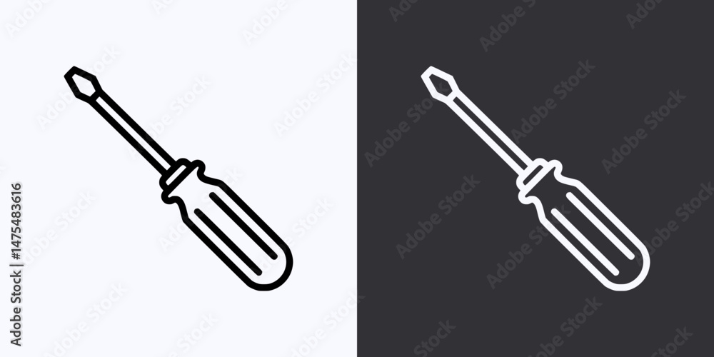 Screwdriver Icon – Vector Outline – Black and White Preview Screwdriver Icon – Vector Outline – Black and White Preview