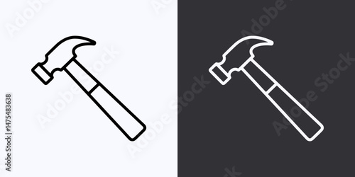 Hammer Icon – Vector Outline – Black and White Preview