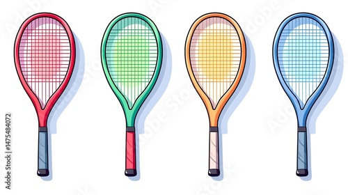 Tennis Racket Contour Icons Cartoon Vector Illustration for Sport Designs