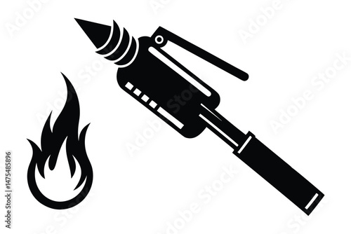Black blowtorch design near to flames shows industrial and energetic equipment