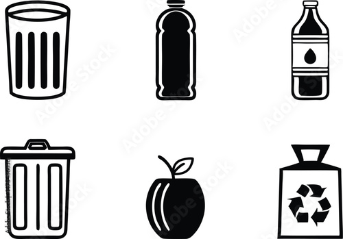 Recycling and Waste Management Silhouette Icons ? Eco-Friendly Solid Black Vector Set