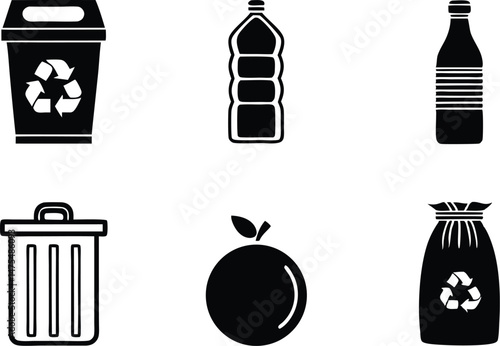 Recycling and Waste Management Silhouette Icons ? Eco-Friendly Solid Black Vector Set