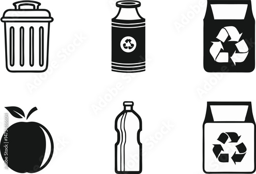 Recycling and Waste Management Silhouette Icons ? Eco-Friendly Solid Black Vector Set