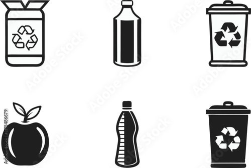 Recycling and Waste Management Silhouette Icons ? Eco-Friendly Solid Black Vector Set