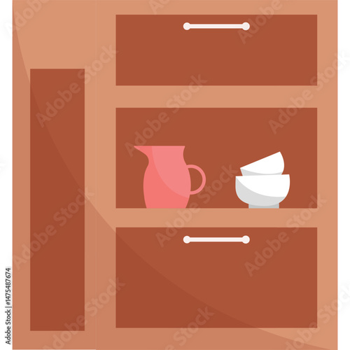 kitchen cabinet with dishes vector icon isolated on white