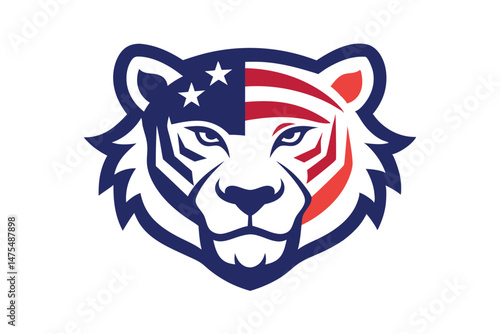 USA Flag Colored Tiger Head Vector Illustration