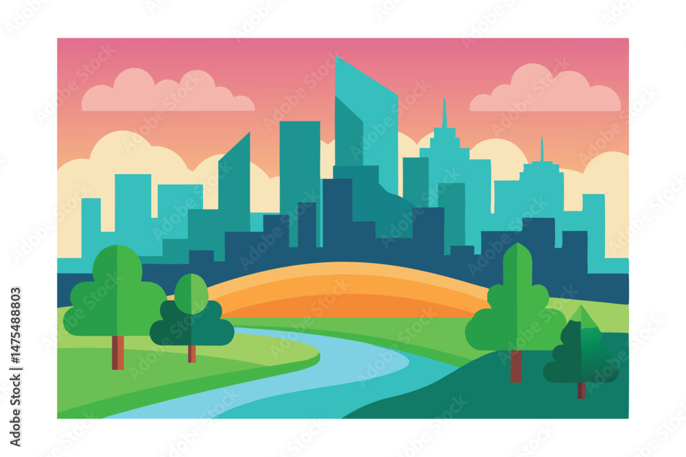 Fototapeta premium Vector Color Gradient Illustration of Daytime City