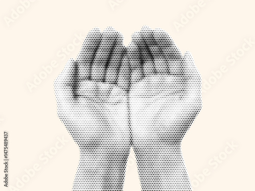 Retro Halftone Illustration of Hands Holding in a Protective Gesture Symbolizing Care