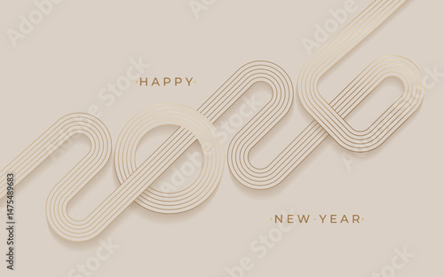 2026 New Year simple linear banner, golden lines.