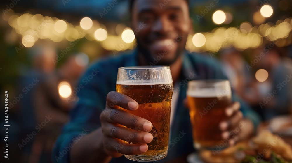 Friends enjoying beer in a lively pub atmosphere Friends enjoying beer in a lively pub atmosphere