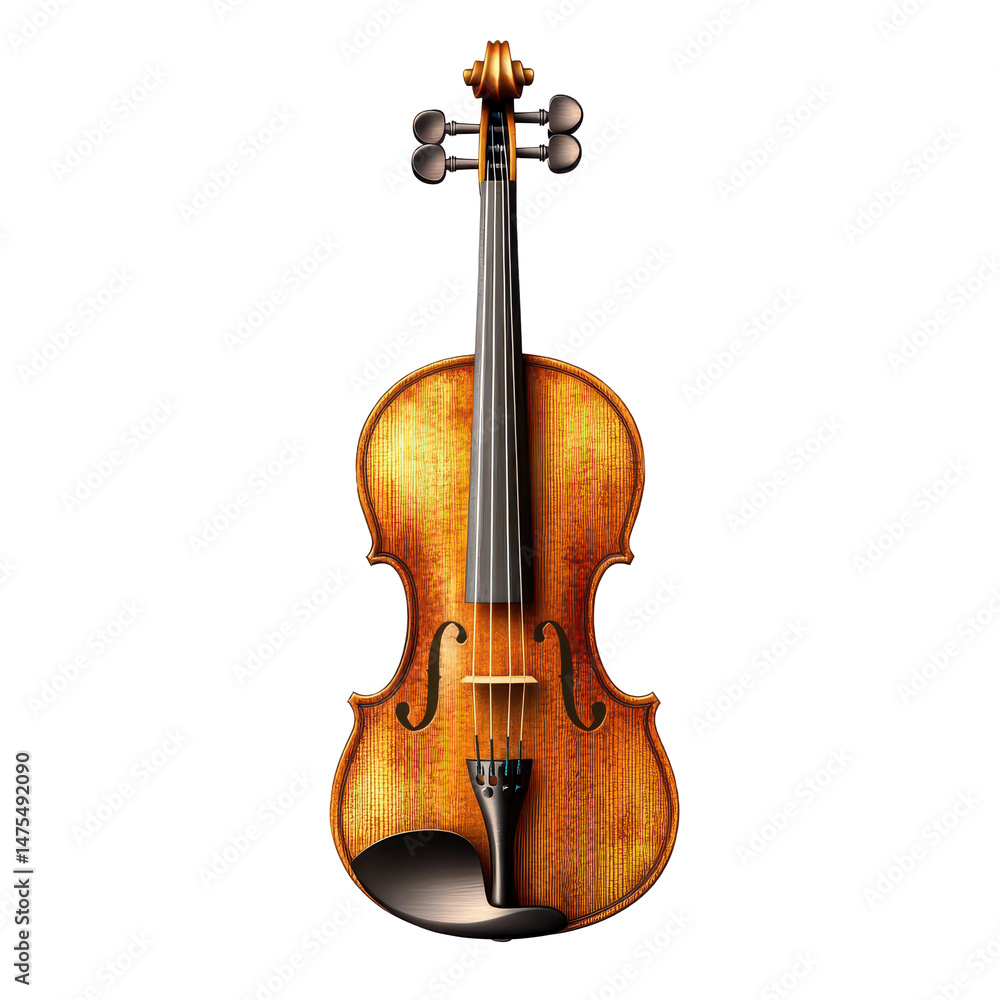 Fototapeta premium Classic wooden violin beautifully crafted and displayed against a clean Transparent background, Wooden classic violin isolated on PNG background